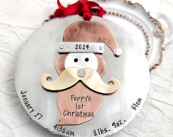 Personalized Family Christmas Ornament, Hand Stamped Mixed Metal Santa