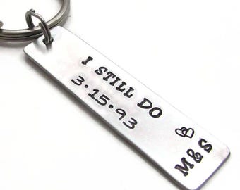 Personalized Anniversary Keychain, Engraved Aluminum Tag, Gift for Him