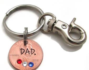 Personalized Penny Keychain for Dad: Hand Stamped Birthstone Gift
