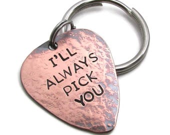 Personalized Copper Guitar Pick Keychain: Engraved Musician Gift
