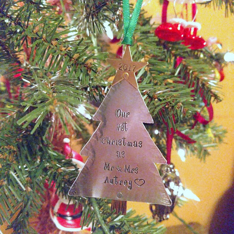 Our 1st Christmas as Mr and Mrs Personalized Xmas Ornament for Couples, Hand Stamped Personalized Christmas Ornament image 6