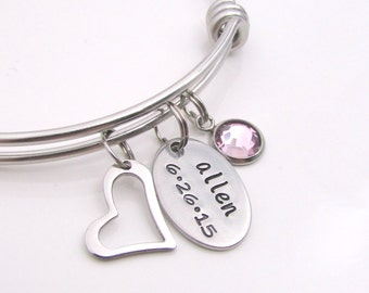 Personalized Mothers Bracelet - Mom Birthstone Jewelry - Hand Stamped Personalized Bracelet - Personalized Hand Stamped Gift for Mom