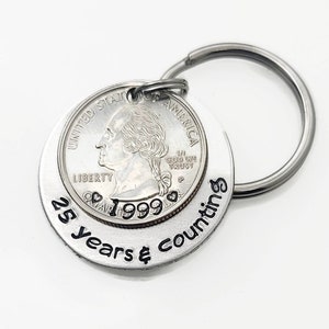 Anniversary Keychain for Him, Unique 25th Anniversary Gift to Celebrate a Lifetime of Love, Personalized Anniversary Keychain image 2