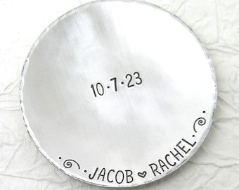 Personalized Stamped Metal Ring Dish – Engagement Wedding Keepsake Holder