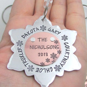 Personalized Ornament Family, Personalized Christmas Ornament, Custom Snowflake Ornament, Christmas Tree Ornament, Hand Stamped Ornament, image 6