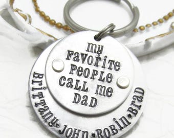 Hand Stamped Dad Keychain, Personalized Family Names, Father's Day Gift