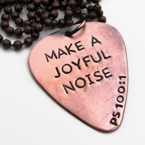 Guitar Pick Necklace Personalized Copper Hand Stamped Guitar Etsy