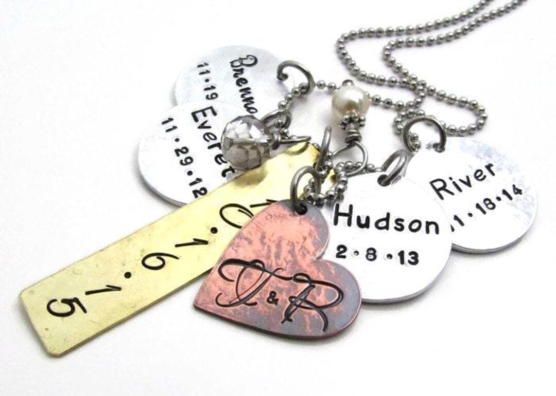 Personalized Necklace, Mixed Metal Family Necklace, Custom Mom Jewelry ...
