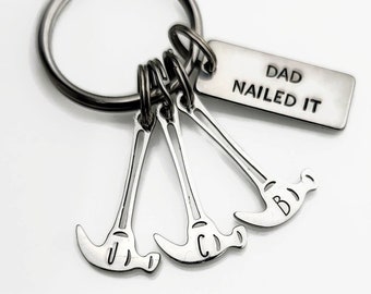Personalized Hammer Keychain, Hand Stamped Dad Gift, Stainless Steel