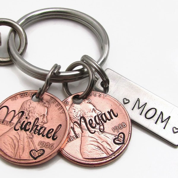 Personalized Keychain, Lucky Penny Keychain, Customized Mom Keychain, Personalized Grandpa Grandma Keychain, Personalized Family Pennies