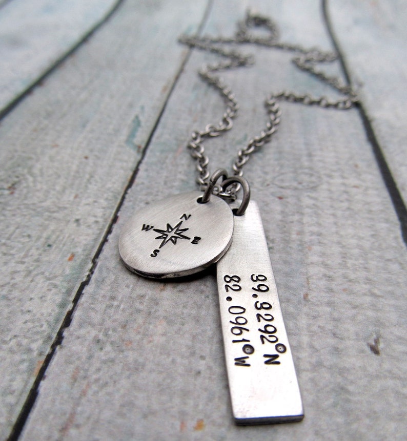 Personalized Coordinates Necklace Compass Necklace Etsy