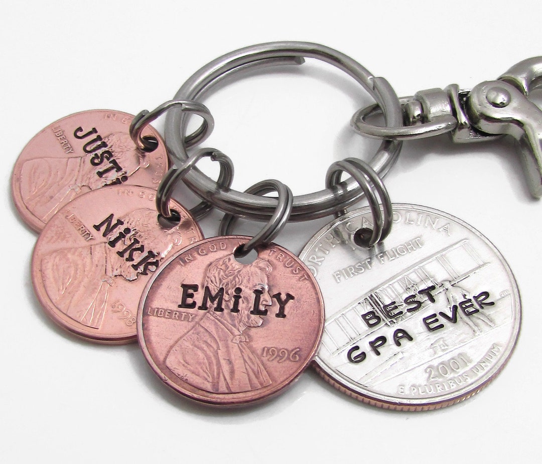 Personalized Hand Stamped Penny Keychain, Personalized Keychain, Custom