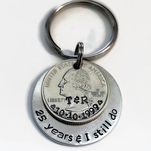 Anniversary Keychain for Him, Unique 25th Anniversary Gift to Celebrate a Lifetime of Love, Personalized Anniversary Keychain image 10