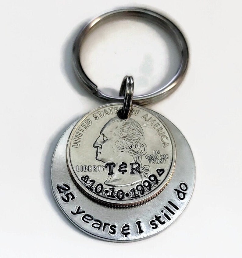 Anniversary Keychain for Him, Unique 25th Anniversary Gift to Celebrate a Lifetime of Love, Personalized Anniversary Keychain image 10