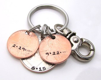 Personalized Dad KeyChain - Hand Stamped KeyChain - Penny Keychain, Personalized Penny with State Quarter, Personalized Keychain