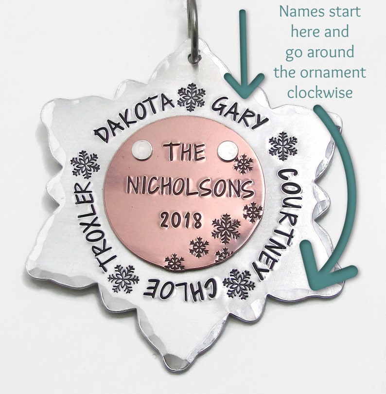 Personalized Ornament Family, Personalized Christmas Ornament, Custom Snowflake Ornament, Christmas Tree Ornament, Hand Stamped Ornament, image 4