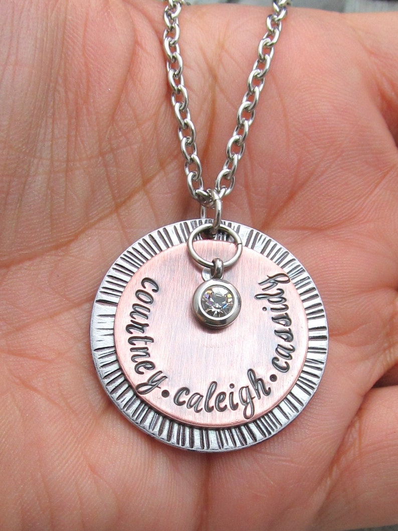 Personalized Mom Necklace Personalized Necklace, Mixed Metal Necklace, Name Necklace, Personalized Jewelry, Hand Stamped Jewelry for Mom image 5