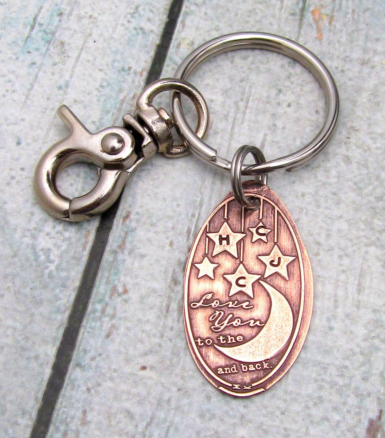 Pressed Powder On Key Chain Personalized Pressed Penny Keychain: Hand Stamped Copper, Initial Stars ...