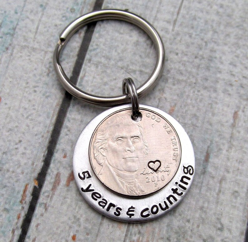 5 Years & Counting Personalized KeyChain Hand Stamped KeyChain Personalized Anniversary Gift 5 Year Anniversary Gift for Men image 5