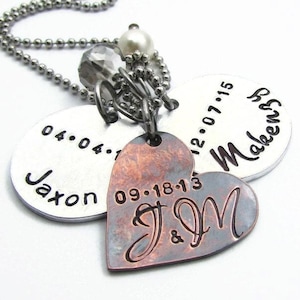 Hand Stamped Personalized Necklace, Mixed Metal Name Necklace, Personalized Mom Gift, Custom Mothers Necklace