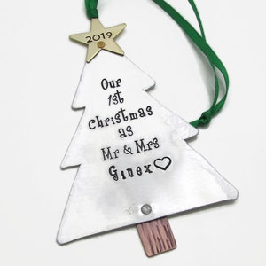 Our 1st Christmas as Mr and Mrs Personalized Xmas Ornament for Couples, Hand Stamped Personalized Christmas Ornament image 1