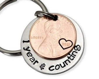 Personalized Penny Anniversary Keychain - Hand Stamped Aluminum Couples Gift