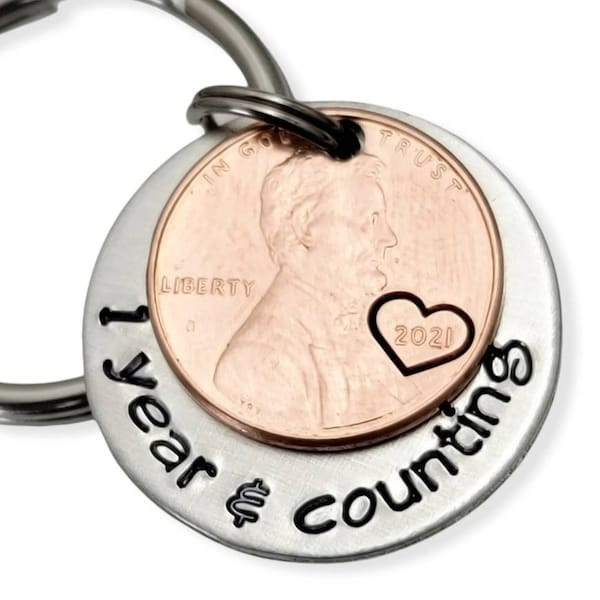 Personalisierte Penny Jubiläum Schlüsselbund - Hand gestempelt Aluminium Paare Geschenk