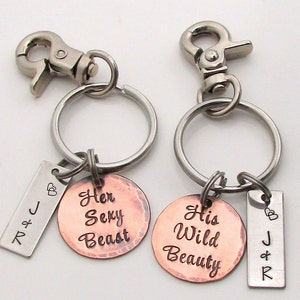 Couples Gift Set, Personalized Couples KeyChain Set, His and Hers, Hand Stamped KeyChain, Hand Stamped Personalized Valentines Day Gift image 5