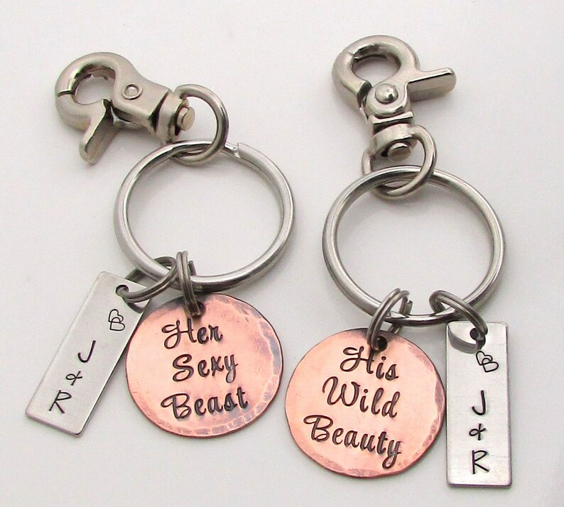 Couples Gift Set, Personalized Couples KeyChain Set, His and Hers, Hand Stamped KeyChain, Hand Stamped Personalized Valentines Day Gift image 5