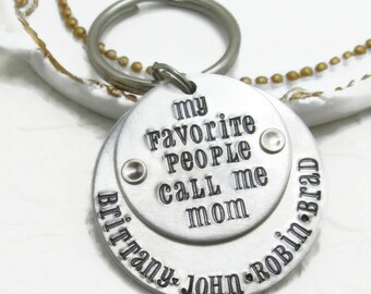 Personalized Mom Keychain: Hand Stamped Aluminum Family Keyring