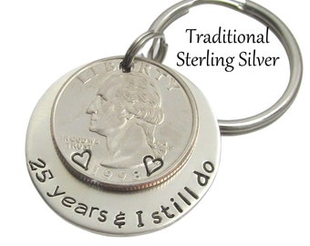 I Still Do Sterling Silver Personalized Keychain, Hand Stamped 25th Anniversary Gift for Men, 25th Traditional Anniversary Gift