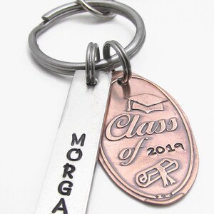 Graduation Gift, Personalized KeyChain Hand Stamped Keychain Pressed Penny High School Senior Keychain Class Of 2019 Senior Gift image 5