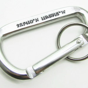 Personalized Carabiner Keychain, Mens Coordinates Key Chain