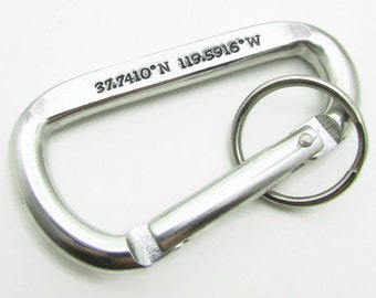 Personalized Carabiner Keychain, Mens Coordinates Key Chain