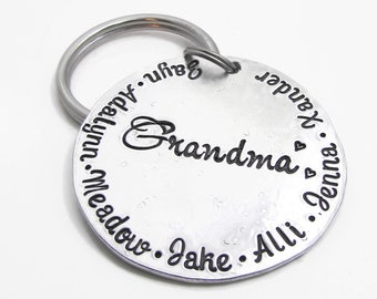 Hand Stamped KeyChain - Personalized Mother's Day Keychain - Gift for Grandma - Mom Personalized Keychain  - Hand Stamped Keychain (010)