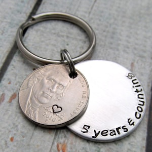 5 Years & Counting Personalized KeyChain Hand Stamped KeyChain Personalized Anniversary Gift 5 Year Anniversary Gift for Men image 6