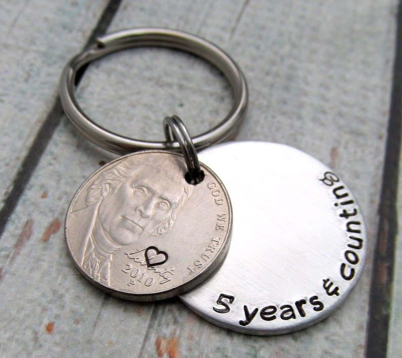 5 Years & Counting Personalized KeyChain Hand Stamped KeyChain Personalized Anniversary Gift 5 Year Anniversary Gift for Men image 6