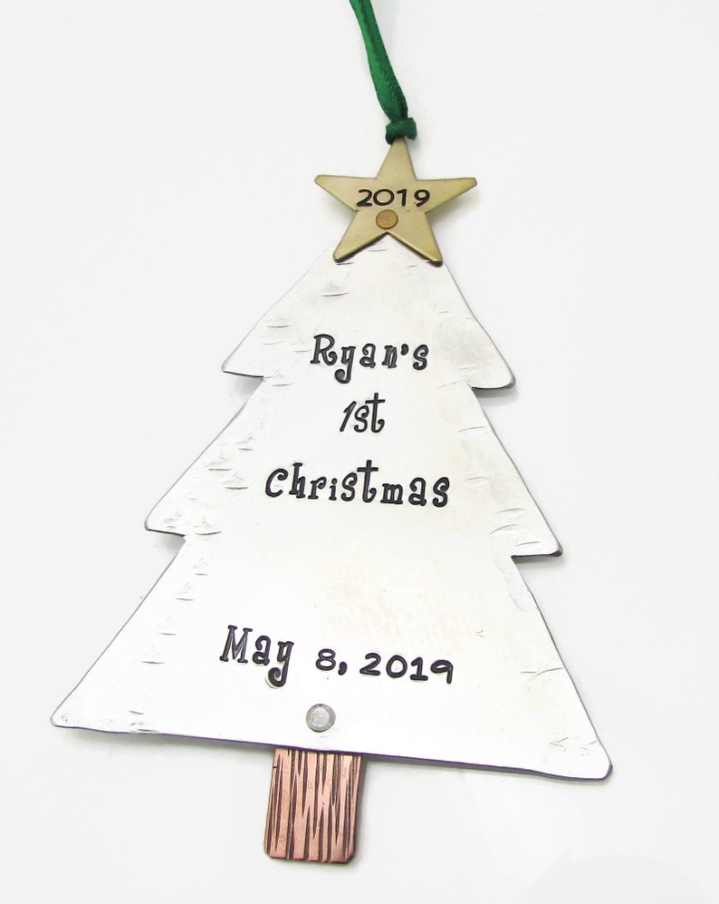 Baby's First Christmas Ornament, Custom Ornament, Hand Stamped Personalized Ornament, Xmas Tree Ornament image 2