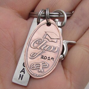 Graduation Gift, Personalized KeyChain Hand Stamped Keychain Pressed Penny High School Senior Keychain Class Of 2019 Senior Gift image 3