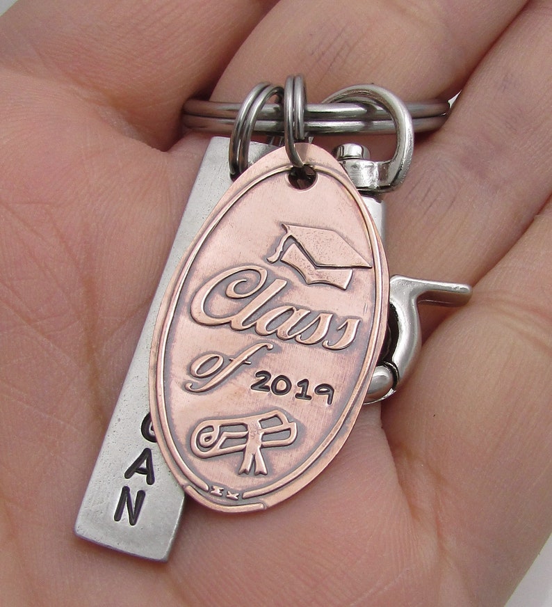 Graduation Gift, Personalized KeyChain Hand Stamped Keychain Pressed Penny High School Senior Keychain Class Of 2019 Senior Gift image 3