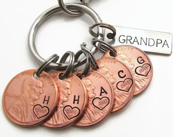 Personalized Penny Keychain, Hand Stamped Keychain, Initials Keychain, Personalized Dad Gift Personalized Mom Gift, Lucky Penny Grandpa Gift