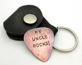 Personalized Copper Guitar Pick Keychain – Hand Stamped, 2-Sided