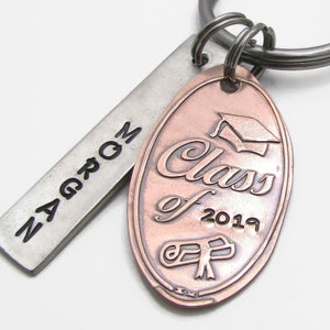 Graduation Gift, Personalized KeyChain Hand Stamped Keychain Pressed Penny High School Senior Keychain Class Of 2019 Senior Gift image 1