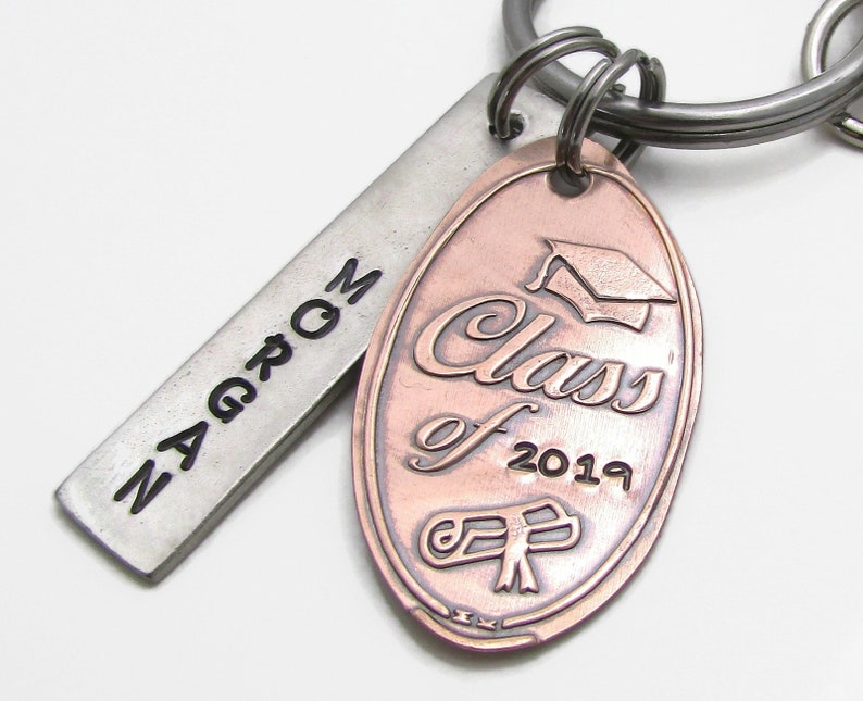 Graduation Gift, Personalized KeyChain Hand Stamped Keychain Pressed Penny High School Senior Keychain Class Of 2019 Senior Gift image 1