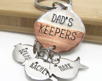 Personalized Fishing Keychain, Hand Stamped Aluminum and Copper Bobber, Stainless Steel Fish