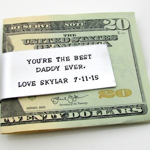Pince à billets personnalisée en aluminium estampée à la main - Cadeau personnalisé pour la Fête des Pères