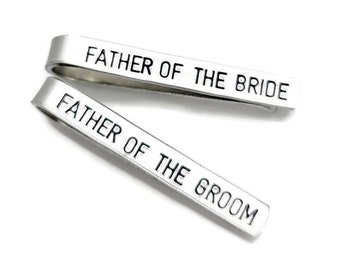 Father of the Bride and Groom Personalized Tie Clips - Hand Stamped Tie Clip - Custom Tie Bar - Men's Wedding Accessories - Wedding Party