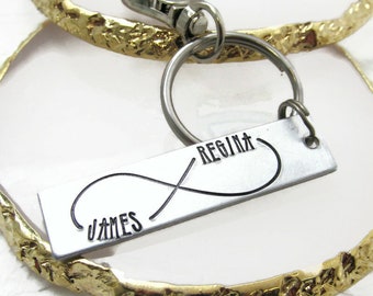 Personalized Infinity Anniversary Keychain | Couples Wedding Gift | Hand Stamped Name Keychain