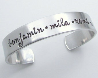 Personalized Cuff Bracelet for Mom with kids names, Hand Stamped Engraved Grandma Bracelet, Personalized Mom, Mothers Day Gift