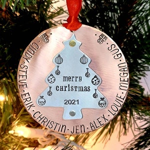 Personalized Christmas Ornament, Mixed Metal Hand Stamped Personalized Ornament, Family Xmas Ornament, Custom Ornament, Holiday Decoration